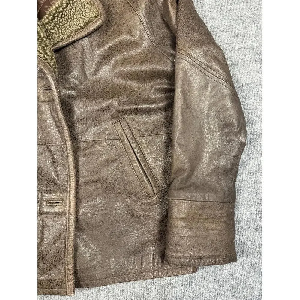 Metropolitan NY Leather Jacket Mens Medium Brown‎ Faux Shearling Lined Coat